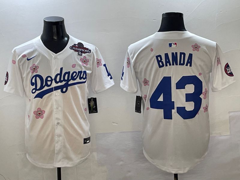 Men Los Angeles Dodgers #43 Banda White Sakura Edition 2025 Nike MLB Jersey style 5